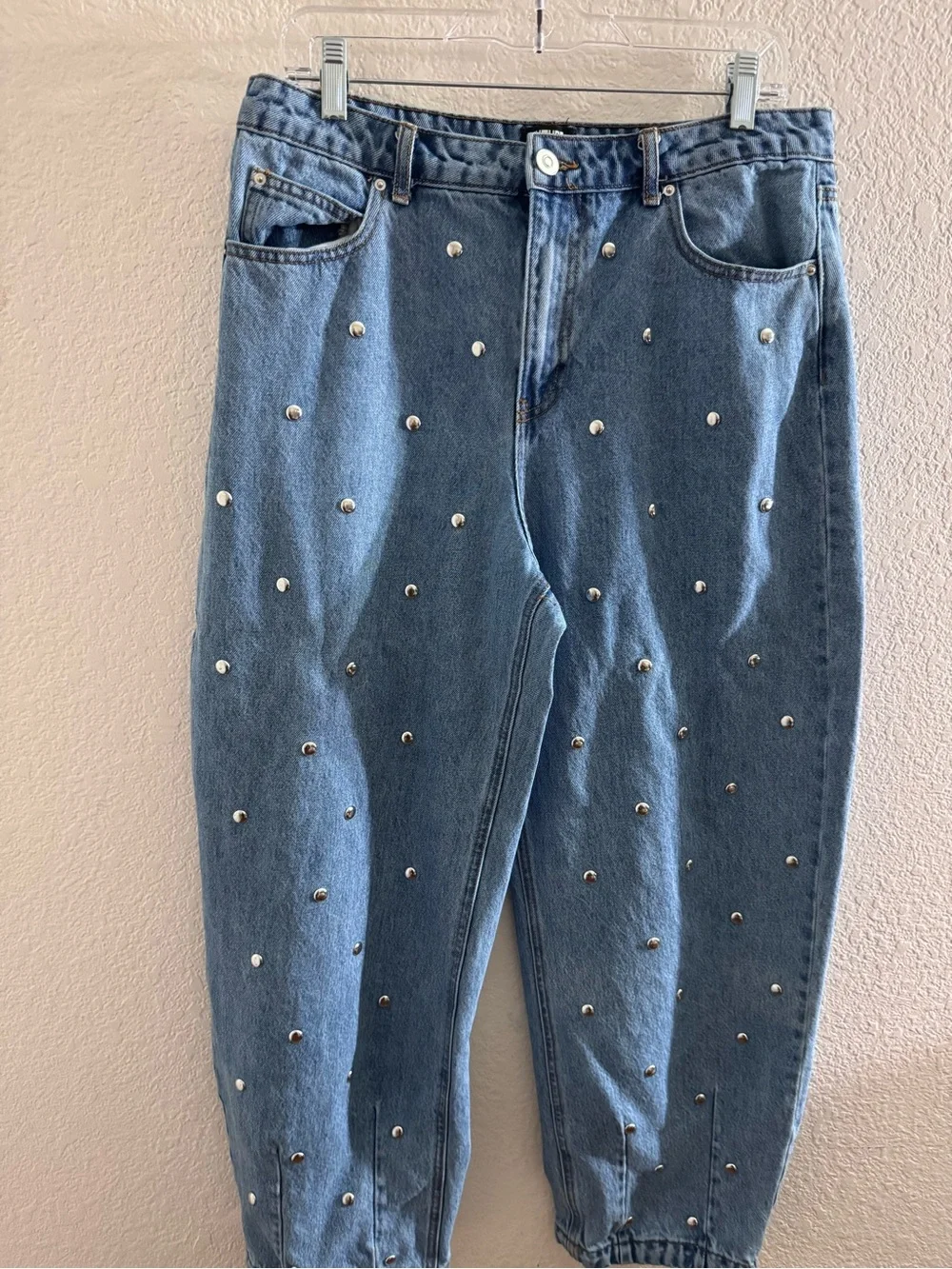 Future collective studded barrel leg jeans